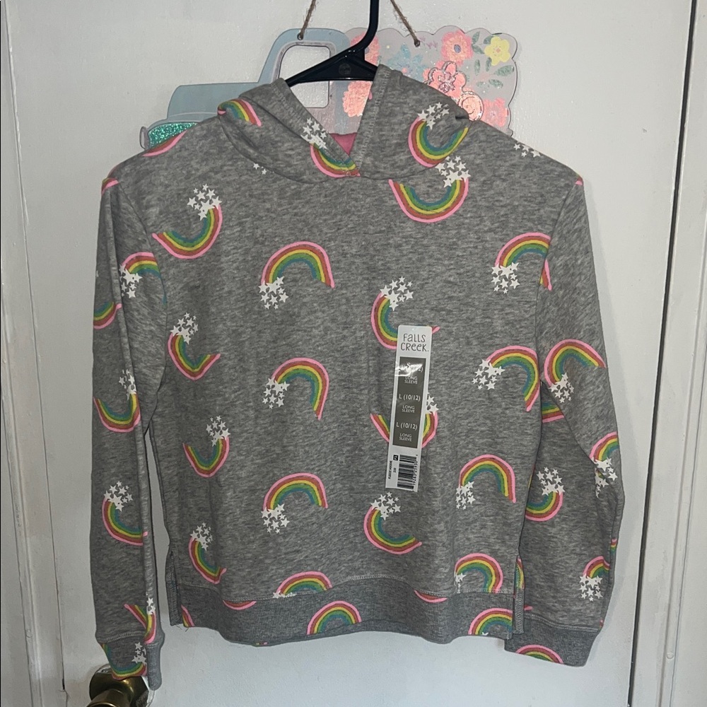 NWT - Girls Large Falls Creek Gray Hoodie with Rainbow design